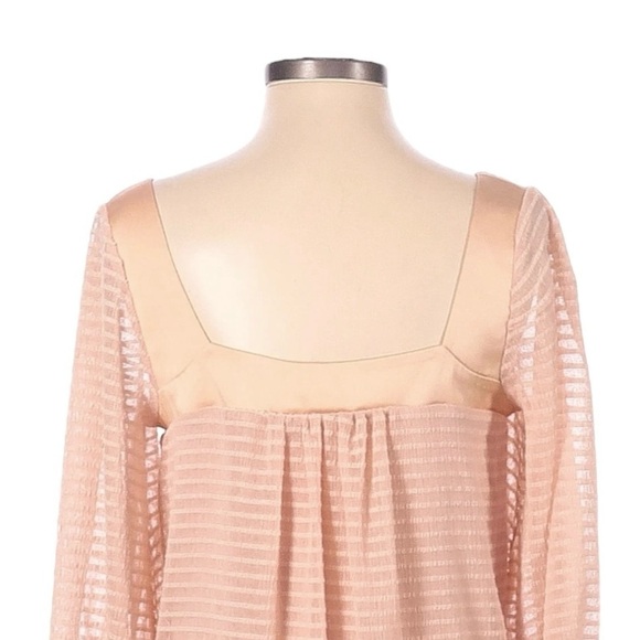 Anthropologie Meadow Rue Allyson Pink Satin Sheer Square Neck Blouse Size S NWT - Picture 4 of 9